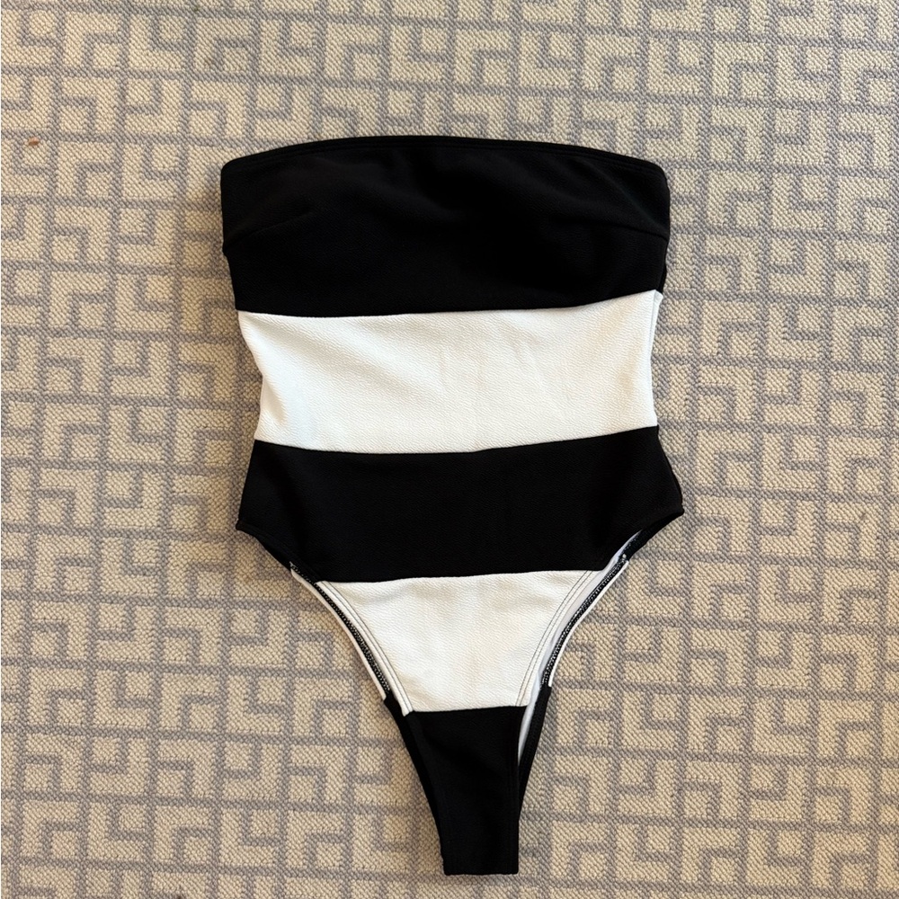 Black and White Striped Swimsuit
